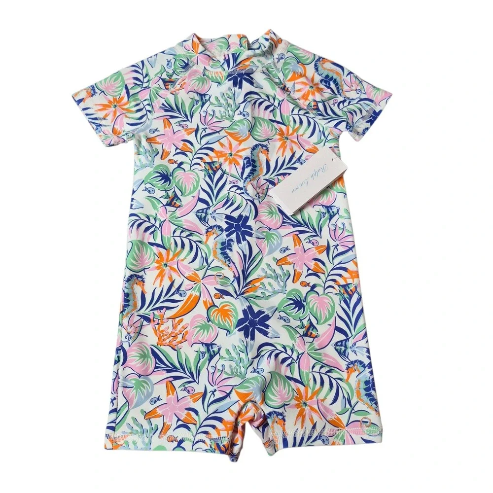 Ralph Lauren‎ Unisex 18-24M One Piece Rash Guard Swimsuit Tropical Zip Front NWT